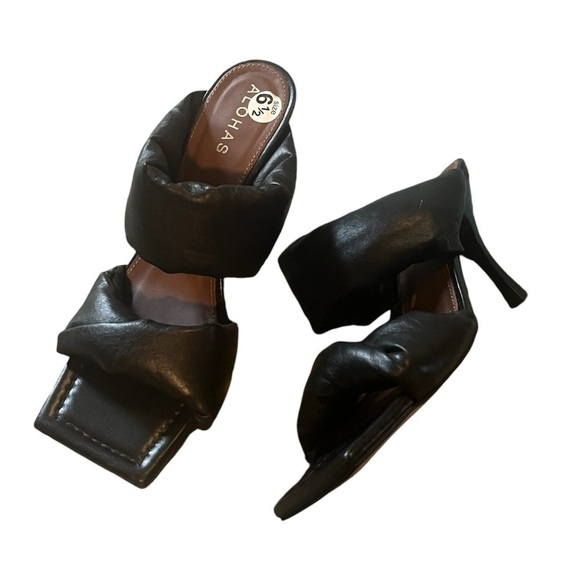 Black Alohas Natasha puffy square toed mule heels - Picture 2 of 9
